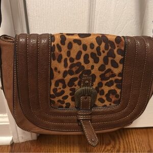 Justin Boots Leopard Print Brown Leather Shoulder Bag